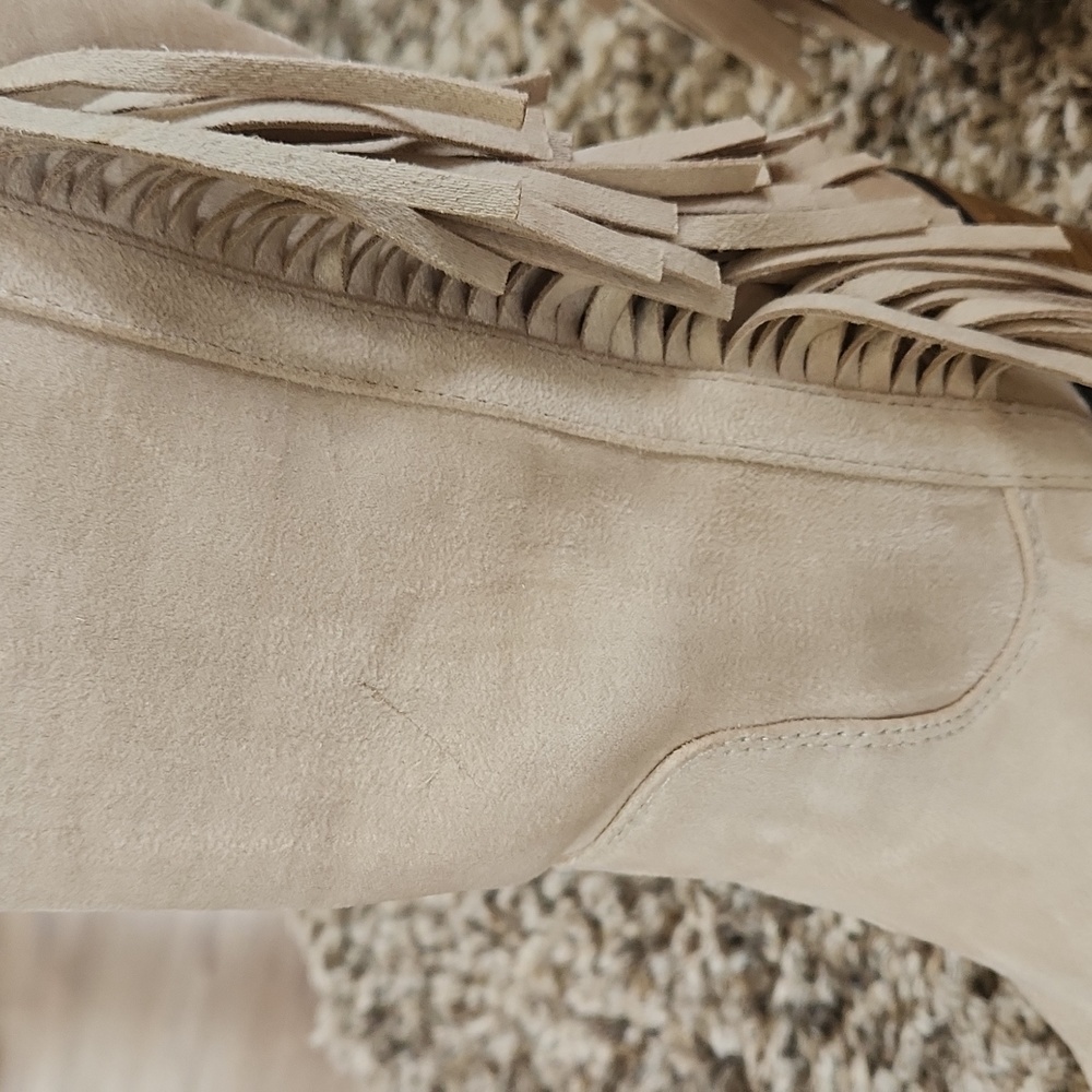 Beige Fringe Suede Boots - Picture 5 of 11